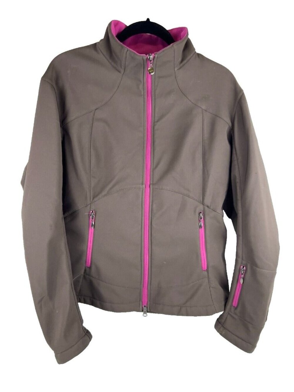 Womens XL Nike Brown Softshell Jacket With Pink Accents Full Zip Fleece-Lined